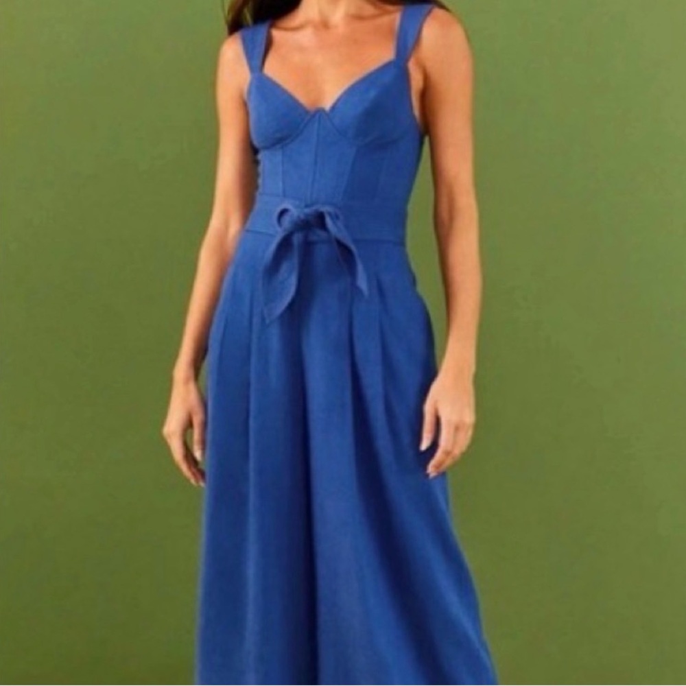 FARM RIO 
Belted Pleated Linen-Blend Jumpsuit